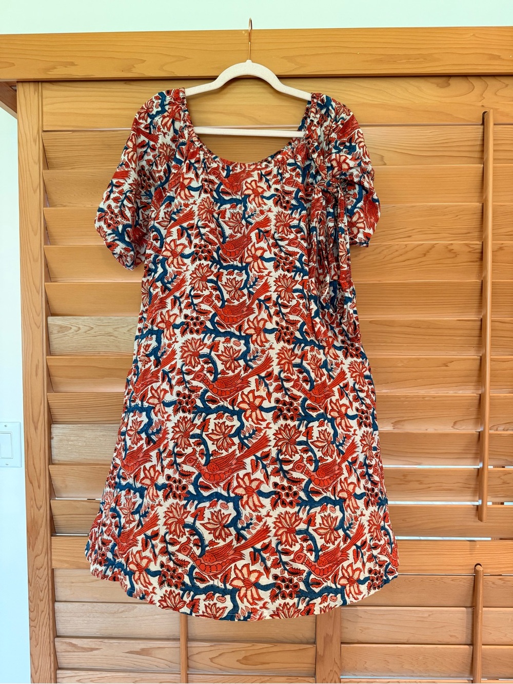 Floral Scoop-Neck Mini Dress in Red & Blue